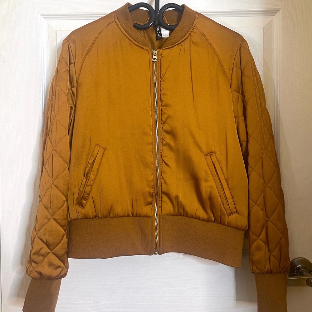Women's Satin Bomber Jacket - Gold